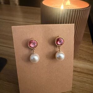 Swarovski Pink Crystal and Pearl Earrings